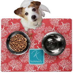 Coral & Teal Dog Food Mat - Medium w/ Name and Initial