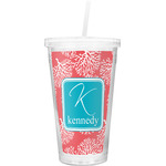 Coral & Teal Double Wall Tumbler with Straw (Personalized)