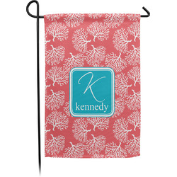 Coral & Teal Small Garden Flag - Single Sided w/ Name and Initial