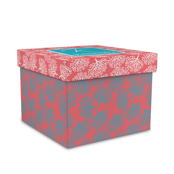 Custom Coral & Teal Gift Box with Lid - Canvas Wrapped - Medium (Personalized)