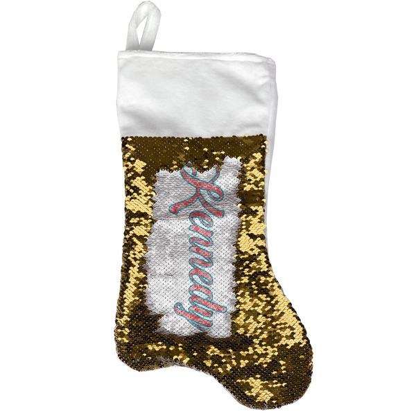 Custom Coral & Teal Reversible Sequin Stocking - Gold (Personalized)