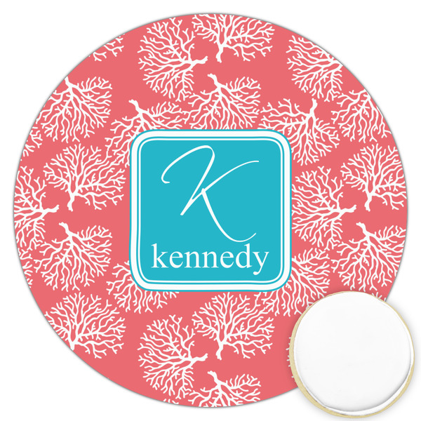 Custom Coral & Teal Printed Cookie Topper - 3.25" (Personalized)