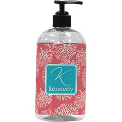 Coral & Teal Plastic Soap / Lotion Dispenser (16 oz - Large - Black) (Personalized)