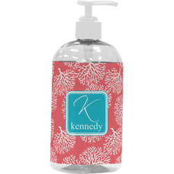Coral & Teal Plastic Soap / Lotion Dispenser (16 oz - Large - White) (Personalized)