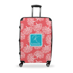 Coral & Teal Suitcase - 28" Large - Checked w/ Name and Initial