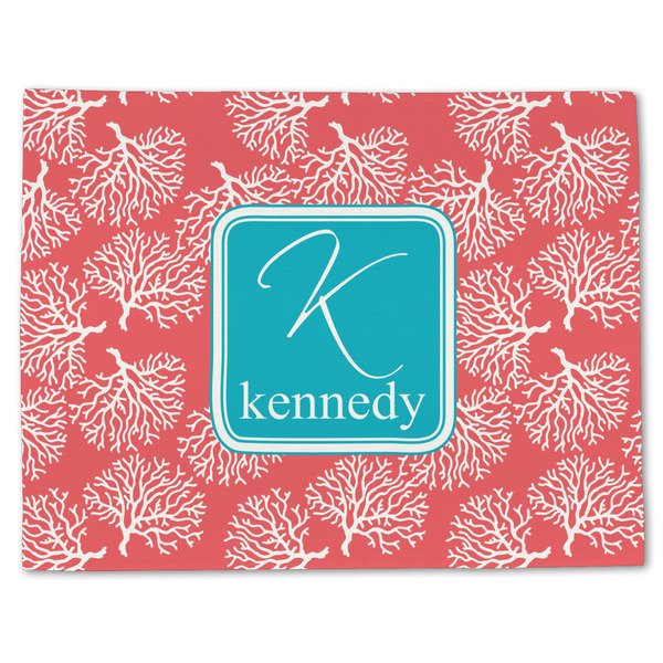 Custom Coral & Teal Single-Sided Linen Placemat - Single w/ Name and Initial