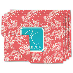 Coral & Teal Double-Sided Linen Placemat - Set of 4 w/ Name and Initial