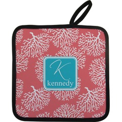 Coral & Teal Pot Holder w/ Name and Initial