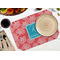Coral & Teal Octagon Placemat - Single front (LIFESTYLE) Flatlay