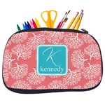 Coral & Teal Neoprene Pencil Case - Medium w/ Name and Initial