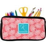 Coral & Teal Neoprene Pencil Case - Small w/ Name and Initial