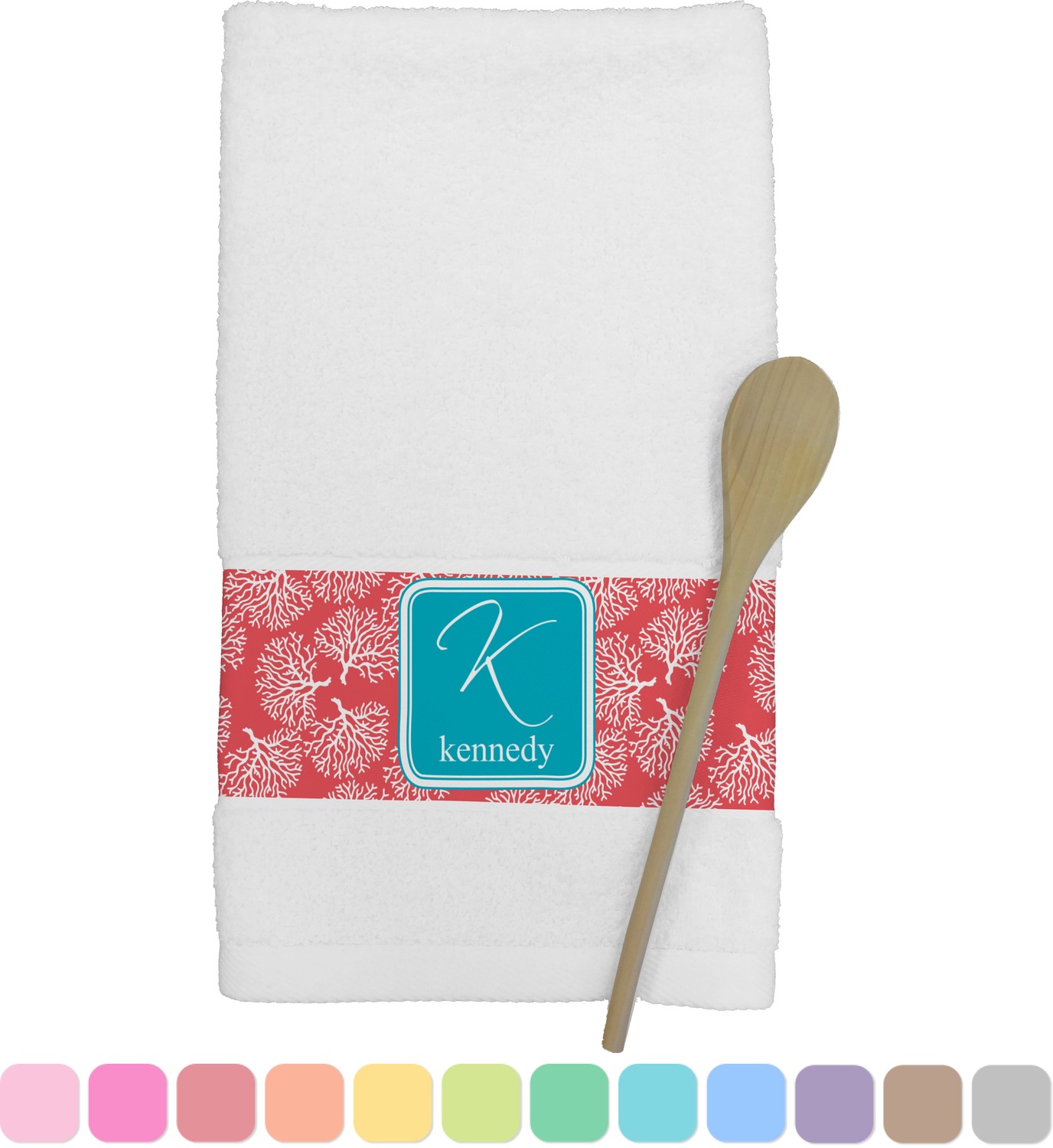 Coral Teal Kitchen Towel Personalized YouCustomizeIt   Coral Teal Personalized Kitchen Towel 3 