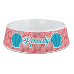 Coral & Teal Plastic Dog Bowl - Large (Personalized)