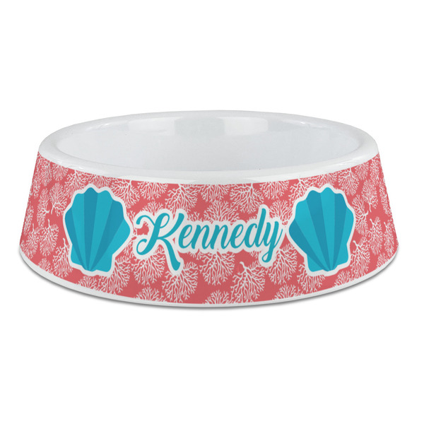 Custom Coral & Teal Plastic Dog Bowl - Large (Personalized)