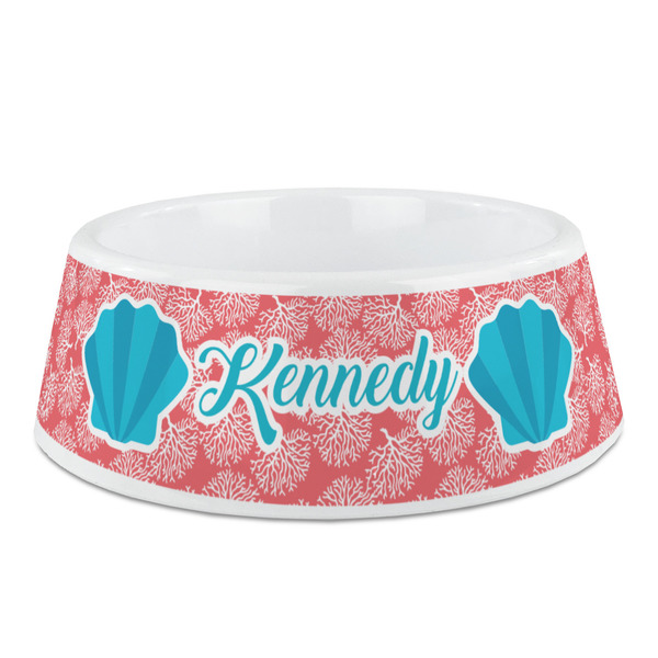 Custom Coral & Teal Plastic Dog Bowl (Personalized)