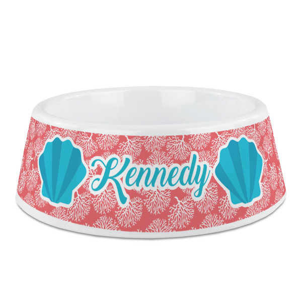 Custom Coral & Teal Plastic Dog Bowl - Medium (Personalized)