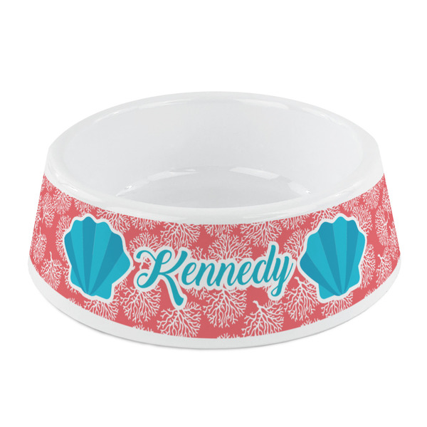 Custom Coral & Teal Plastic Dog Bowl - Small (Personalized)