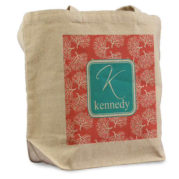 Custom Coral & Teal Reusable Cotton Grocery Bag (Personalized)