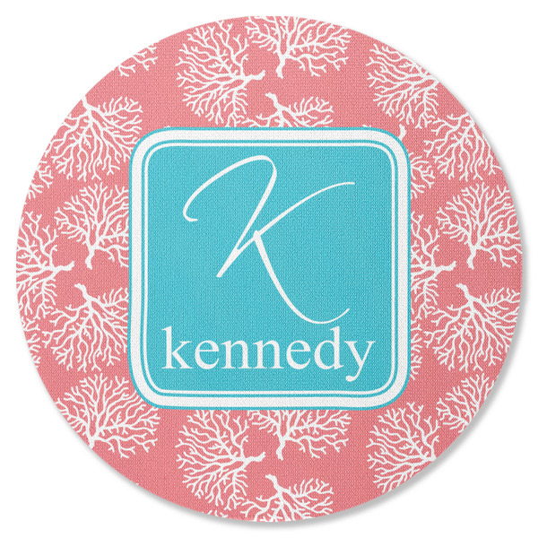 Custom Coral & Teal Round Rubber Backed Coaster (Personalized)