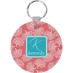 Coral & Teal Round Plastic Keychain (Personalized)