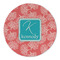 Coral & Teal Round Linen Placemats - FRONT (Double Sided)