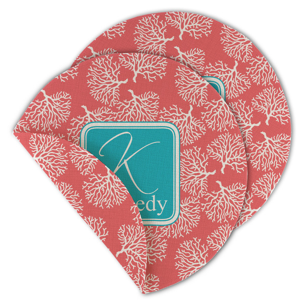 Custom Coral & Teal Round Linen Placemat - Double Sided - Set of 4 (Personalized)