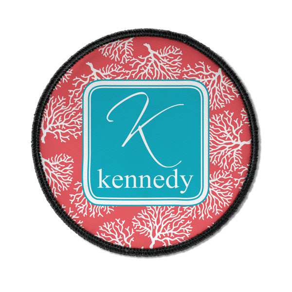 Custom Coral & Teal Iron On Round Patch w/ Name and Initial