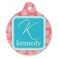 Coral & Teal Round Pet ID Tag - Large (Personalized)