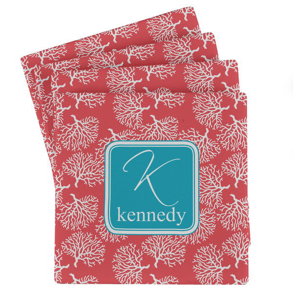 Custom Coral & Teal Absorbent Stone Coasters - Set of 4 (Personalized)