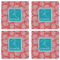 Coral & Teal Set of 4 Sandstone Coasters - See All 4 View