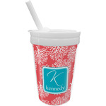 Coral & Teal Sippy Cup with Straw (Personalized)