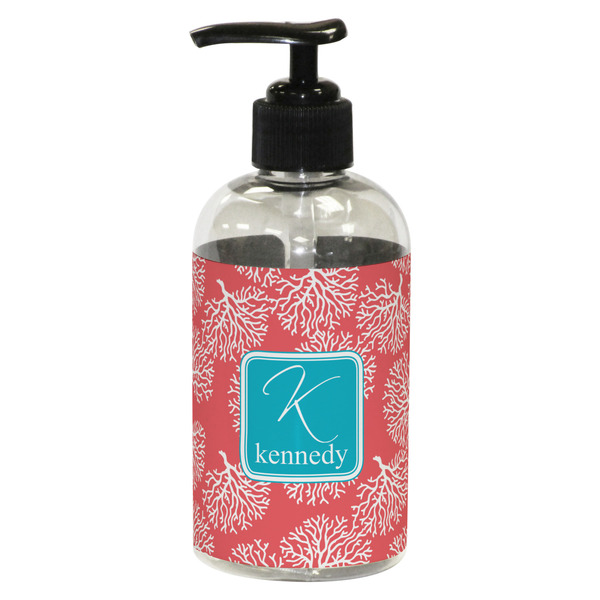 Custom Coral & Teal Plastic Soap / Lotion Dispenser (8 oz - Small - Black) (Personalized)