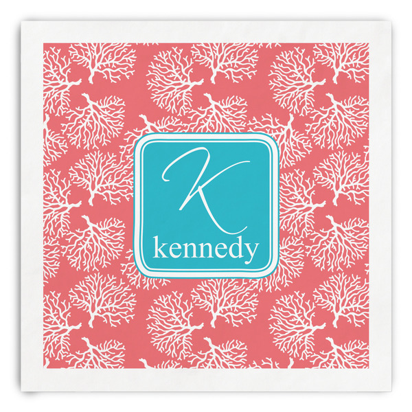 Custom Coral & Teal Paper Dinner Napkins (Personalized)