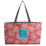 Coral & Teal Beach Totes Bag - w/ Black Handles (Personalized)