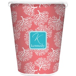 Coral & Teal Waste Basket - Double Sided (White) (Personalized)