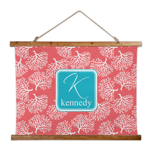 Custom Coral & Teal Wall Hanging Tapestry - Wide (Personalized)