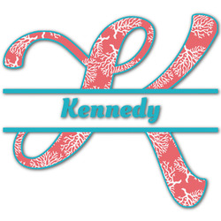 Coral & Teal Name & Initial Decal - Up to 12"x12" (Personalized)