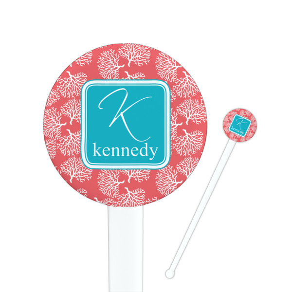 Custom Coral & Teal Round Plastic Stir Sticks (Personalized)