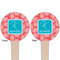 Coral & Teal Wooden 4" Food Pick - Round - Double Sided - Front & Back