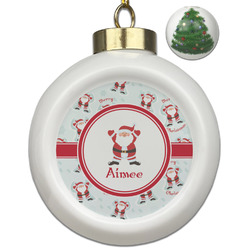 Santa Clause Making Snow Angels Ceramic Ball Ornament - Christmas Tree (Personalized)