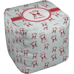 Santa Clause Making Snow Angels Cube Pouf Ottoman - 13" w/ Name or Text