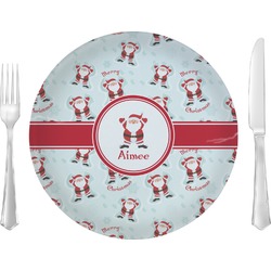 Santa Clause Making Snow Angels Glass Lunch / Dinner Plate 10" (Personalized)