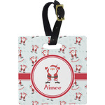 Santa Clause Making Snow Angels Plastic Luggage Tag - Square w/ Name or Text