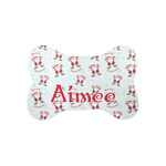 Santa Clause Making Snow Angels Bone Shaped Dog Food Mat (Small) (Personalized)