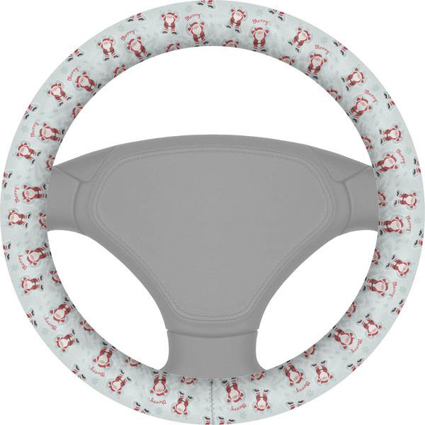 Custom Santa Clause Making Snow Angels Steering Wheel Cover