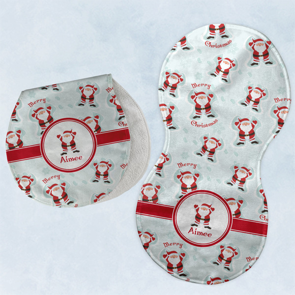 Custom Santa Clause Making Snow Angels Burp Pads - Velour - Set of 2 w/ Name or Text