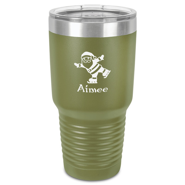 Custom Santa Clause Making Snow Angels 30 oz Stainless Steel Tumbler - Olive - Single-Sided (Personalized)