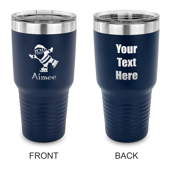 Custom Santa Clause Making Snow Angels 30 oz Stainless Steel Tumbler - Navy - Double Sided (Personalized)