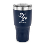 Santa Clause Making Snow Angels 30 oz Stainless Steel Tumbler - Navy - Single Sided (Personalized)