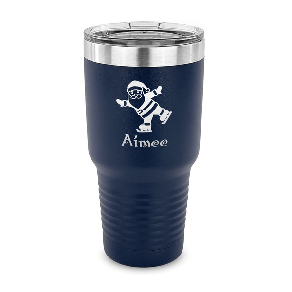 Custom Santa Clause Making Snow Angels 30 oz Stainless Steel Tumbler - Navy - Single Sided (Personalized)